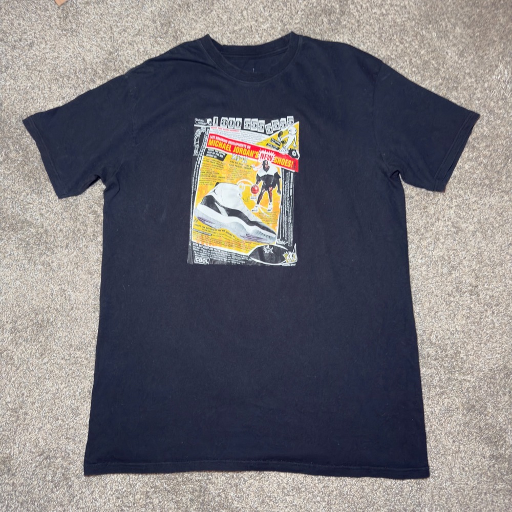 Vtg Jordan Brand Mens Air Jordan 11 Concord Retro Ad Graphic T-Shirt Black XXL